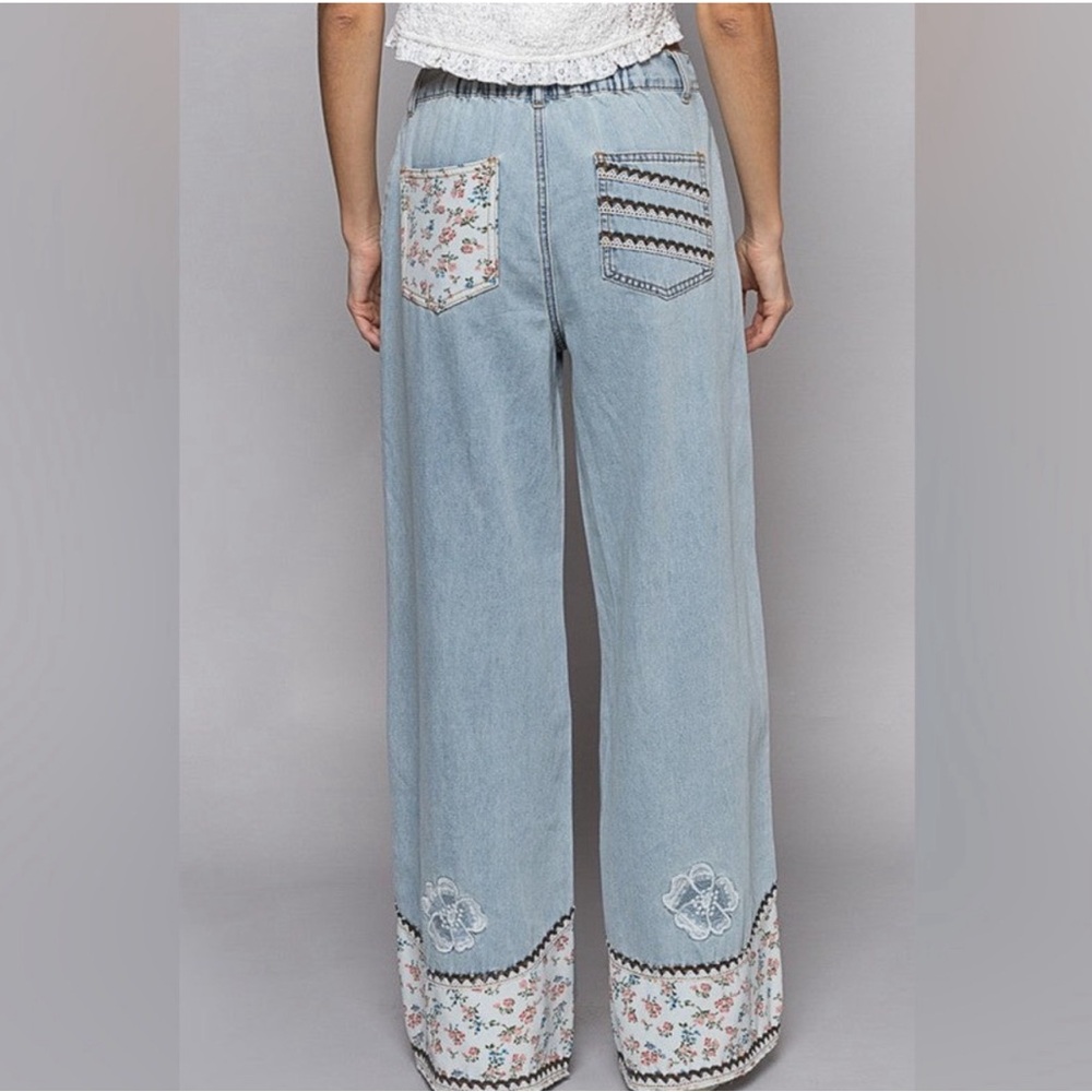 POL Floral Patchwork Embroidered Drawstring Jeans - Picture 2 of 8